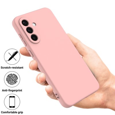 Greppvänligt rosa silikonskal till Samsung Galaxy S26 Plus i handen