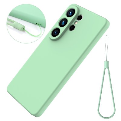 Grönt silikonskal till Galaxy S26 Ultra med handledsrem