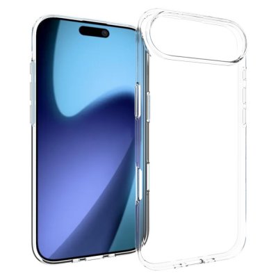 Genomskinligt TPU-skal monterat på iPhone 17 Air – visning framifrån och bakifrån för att framhäva den tunna och flexibla design