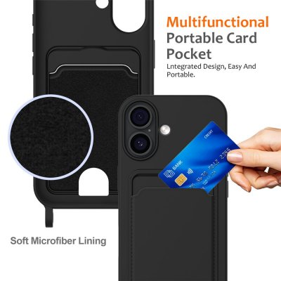 Mobilskal med rem och plats för kort – iPhone 17 svart