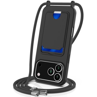 Skal med halsband och kortfack till iPhone 17 Pro Max i svart