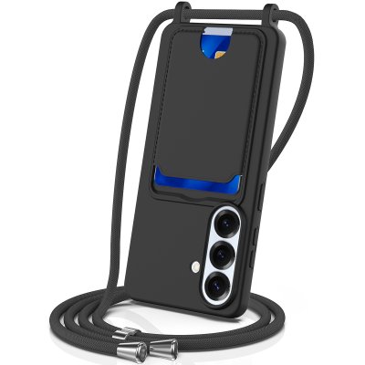 Samsung Galaxy S26 skal med halsband och kortfack i svart färg