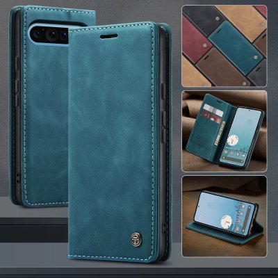 CaseMe Slim plånboksfodral visat tillsammans med tillbehör till Pixel 10 Pro XL