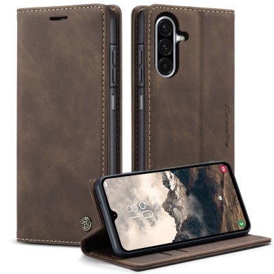 Samsung Galaxy A37 i brunt CaseMe Slim plånboksfodral med öppen framsida