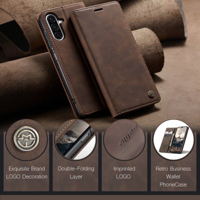 Kortfack och innerdesign i brunt CaseMe Slim fodral för Samsung Galaxy A37