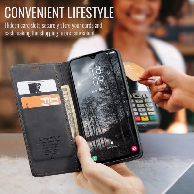 Samsung Galaxy A37 skyddad runtom av svart CaseMe Slim plånboksfodral