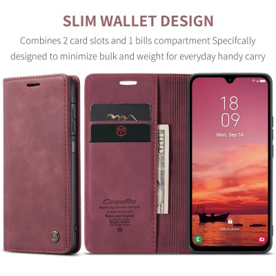 CaseMe Slim rött fodral till Galaxy A57 sett från sidan med stängd front