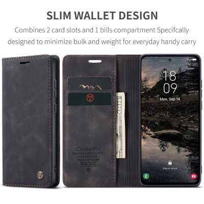 Svart plånboksfodral med kortfack och magnetlås för Samsung Galaxy S25 FE