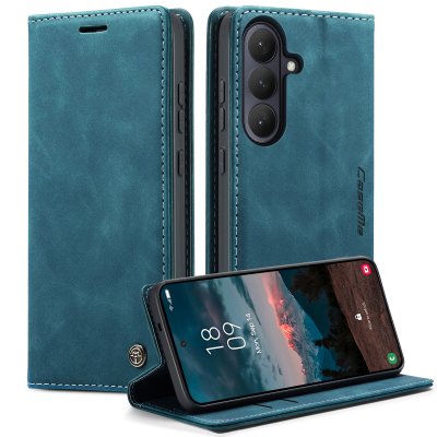 CaseMe Slim plånboksfodral i blått till Samsung Galaxy S26 – fram- och baksida