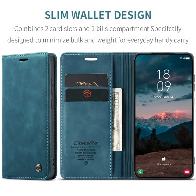 Blått CaseMe Slim fodral till Galaxy S26 med kortfack och magnetstängning