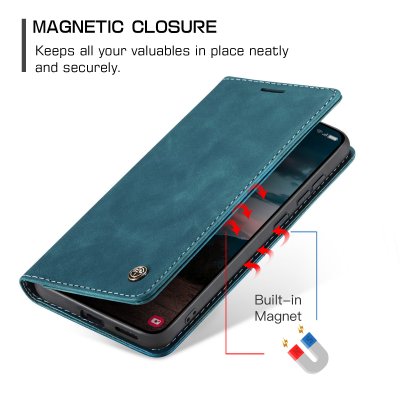 Ståfunktion på blått CaseMe Slim plånboksfodral till Samsung Galaxy S26