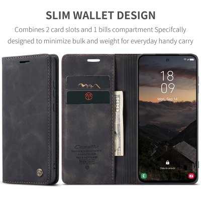 Svart CaseMe Slim fodral till Galaxy S26 med magnetstängning och kortfack