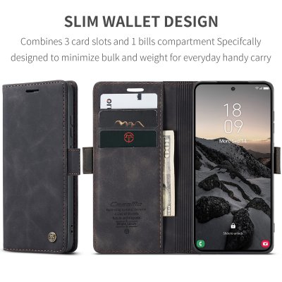 Svart CaseMe Slim fodral till Galaxy S26 Ultra med kortfack och magnetstängning