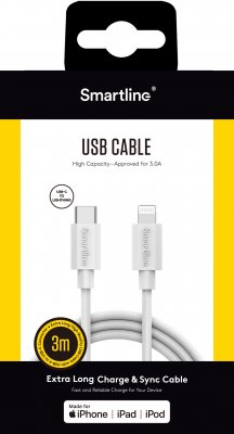Köp Smartline Lightning Kabel Till USB-C 3A 3m Vit Online