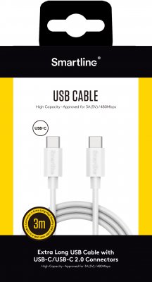 Köp Smartline USB C kabel Till USB C 3A 3m Vit Online