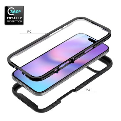 iPhone 17 Air mobilskal i svart med transparent baksida och integrerat skärmskydd