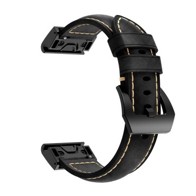 Äkta svart läderarmband till Garmin Fenix 7S med klassisk spännesdesign