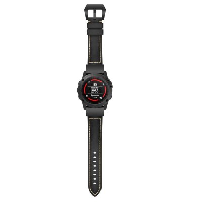 Garmin Fenix 8 Pro 47mm med svart läderarmband sett uppifrån