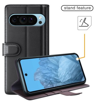 Äkta Läderfodral Google Pixel 9 Pro Svart