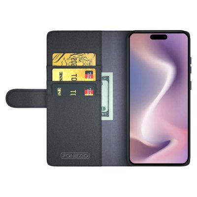 Äkta Läderfodral iPhone 16 Pro Svart