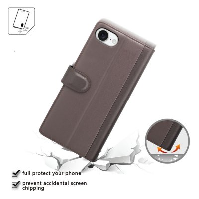 Elegant brunt läderfodral för iPhone 16e med magnetiskt lås