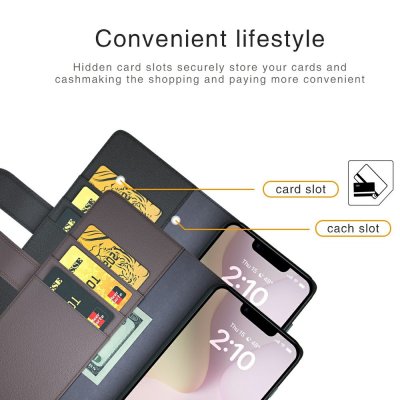 Multifunktionellt svart läderfodral till iPhone 17e – kortplatser invändigt