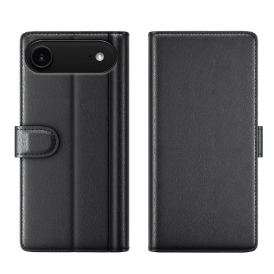 Svart iPhone 17 Air läderfodral stängt – elegant och tunn profil