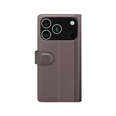 Brunt läderfodral till iPhone 17 Pro - med magnetlås och kameraskydd i äkta läder