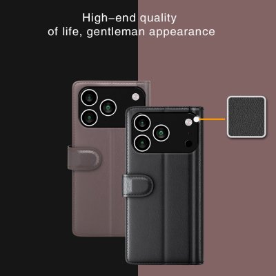 Äkta brunt läderfodral för iPhone 17 Pro - multifunktionell design med kortförvaring