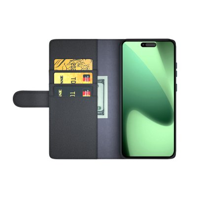 iPhone 17 Pro läderfodral med kortfack – svart äkta läder med praktisk magnetlåsning