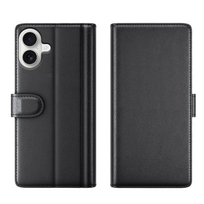 Svart iPhone 17 läderfodral stängt – elegant och tunn profil