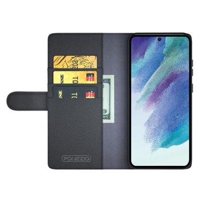 Köp Äkta Läderfodral Samsung Galaxy S21 FE Svart Online