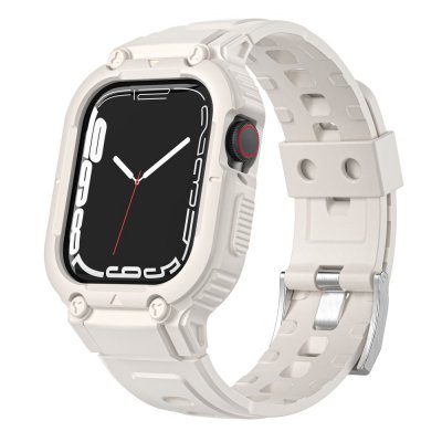 Apple Watch Ultra 3 49mm Stöttåligt Skal + Armband Beige - framsida med klocka