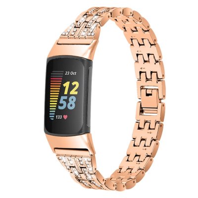 Köp Dual Rhinestone Armband Fitbit Charge 5 Roséguld Online
