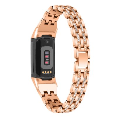 Köp Dual Rhinestone Armband Fitbit Charge 5 Roséguld Online