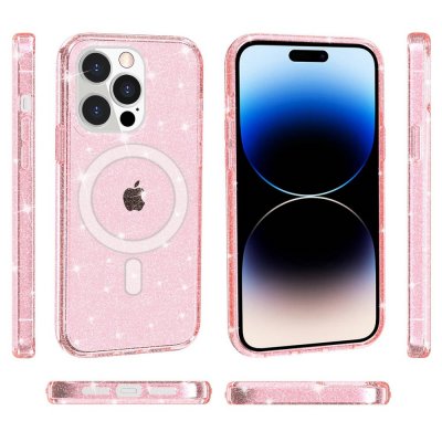 Köp Glitter MagSafe Skal iPhone 14 Pro Transparent Rosa Online