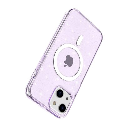 Köp Glitter MagSafe Skal iPhone 14 Transparent Lila Online