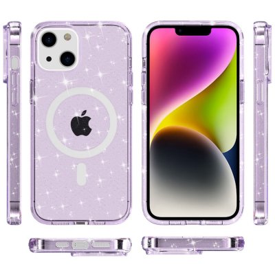 Köp Glitter MagSafe Skal iPhone 14 Transparent Lila Online