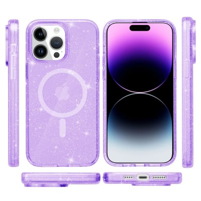 Köp Glitter MagSafe Skal iPhone 15 Pro Transparent Lila Online