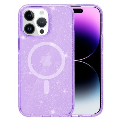 Köp Glitter MagSafe Skal iPhone 15 Pro Transparent Lila Online