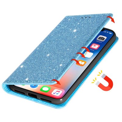 Köp Glitter Plånboksfodral iPhone 14 Blå Online