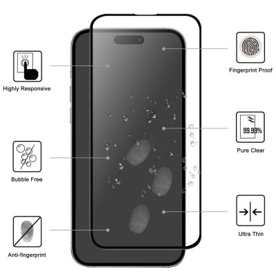 Heltäckande Härdat Glas Skärmskydd iPhone 16 Pro Max Svart