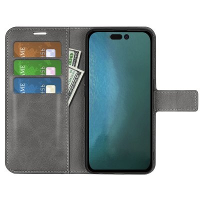 Köp iPhone 14 Pro Wallet Leather Grey Online