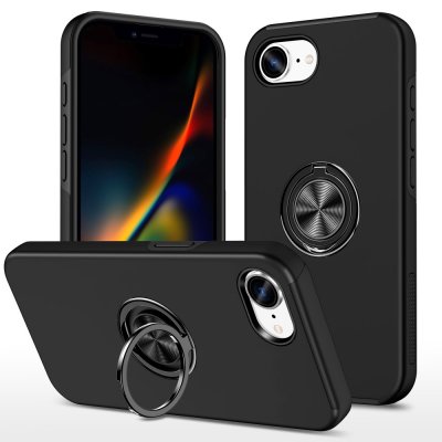 iPhone 17e svart skal med magnetisk ringhållare – framsida och baksida