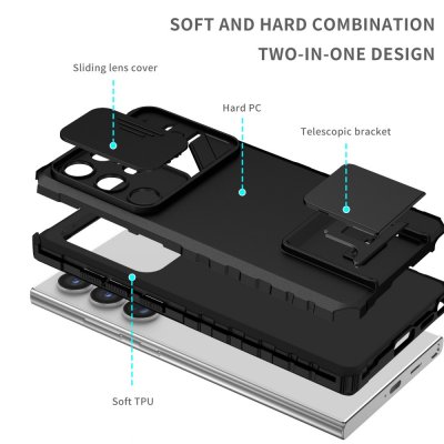 Köp Kickstand Skal Samsung Galaxy S24 Ultra Kameraskydd Svart Online