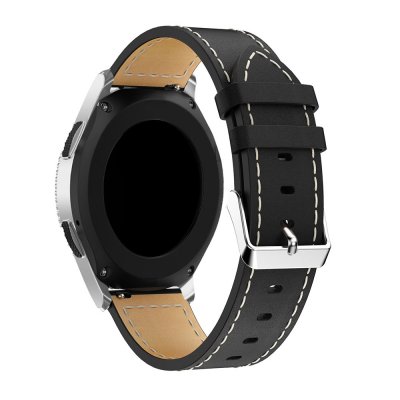 Klassiskt svart läderarmband till Garmin Vivoactive 4 – visat på klocka bakifrån