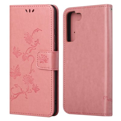 Läderfodral Fjärilar Galaxy S22 Plus Rosa - Techhuset.se