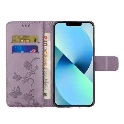 Köp Läderfodral Fjärilar iPhone 15 Plus Lila Online