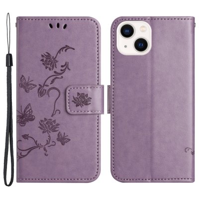 Köp Läderfodral Fjärilar iPhone 15 Plus Lila Online