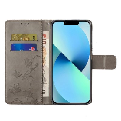 Köp Läderfodral Fjärilar iPhone 15 Pro Grå Online
